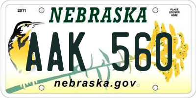 NE license plate AAK560
