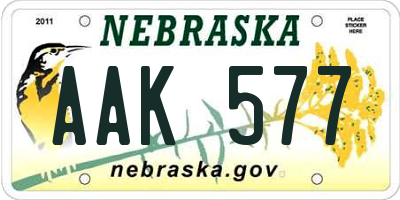NE license plate AAK577