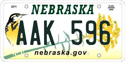 NE license plate AAK596