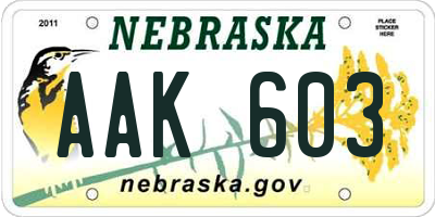 NE license plate AAK603