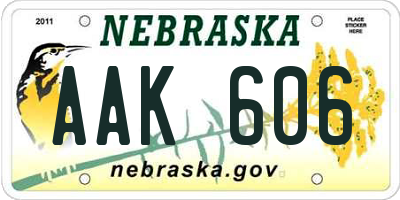 NE license plate AAK606