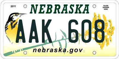 NE license plate AAK608