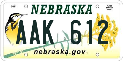 NE license plate AAK612