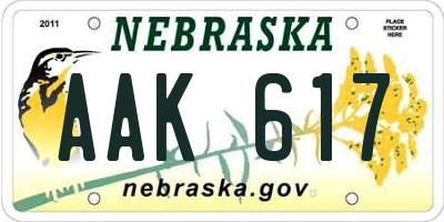 NE license plate AAK617