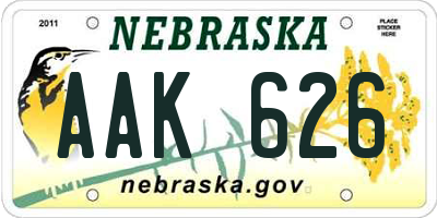 NE license plate AAK626