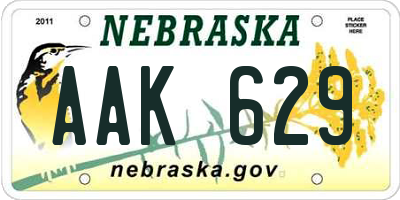 NE license plate AAK629