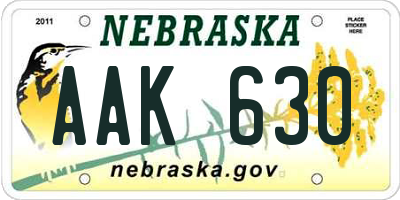 NE license plate AAK630