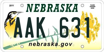 NE license plate AAK631
