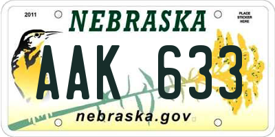 NE license plate AAK633