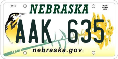 NE license plate AAK635