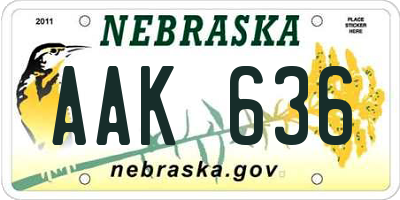 NE license plate AAK636