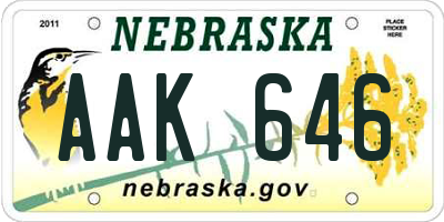 NE license plate AAK646