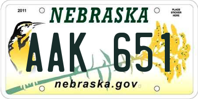 NE license plate AAK651