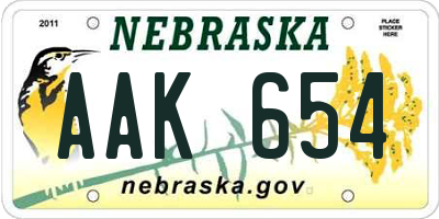 NE license plate AAK654