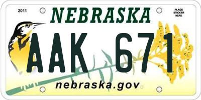 NE license plate AAK671