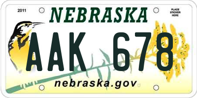 NE license plate AAK678