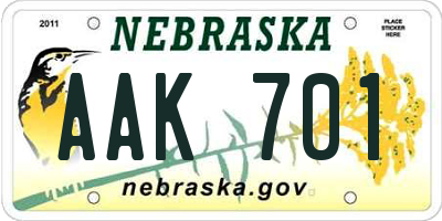 NE license plate AAK701