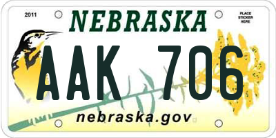 NE license plate AAK706
