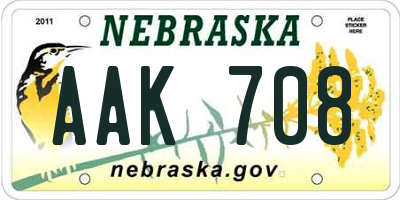 NE license plate AAK708