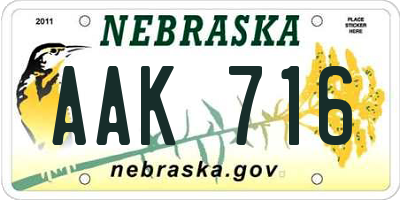 NE license plate AAK716