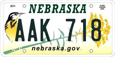 NE license plate AAK718