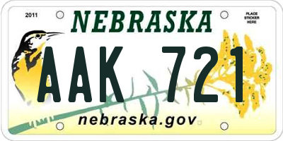 NE license plate AAK721