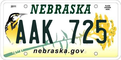 NE license plate AAK725