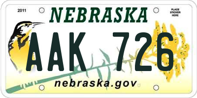 NE license plate AAK726