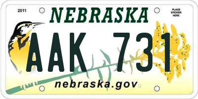 NE license plate AAK731