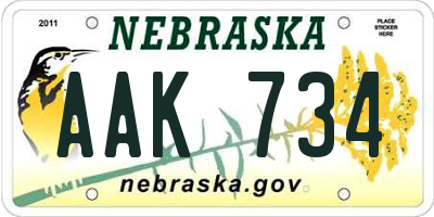 NE license plate AAK734