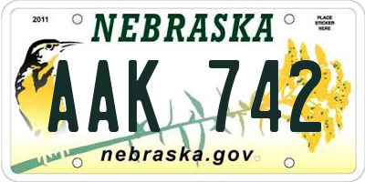 NE license plate AAK742