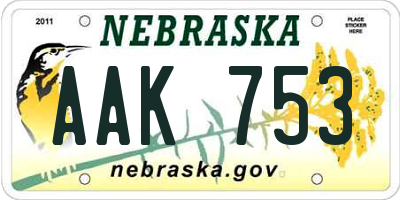 NE license plate AAK753