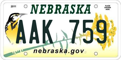 NE license plate AAK759