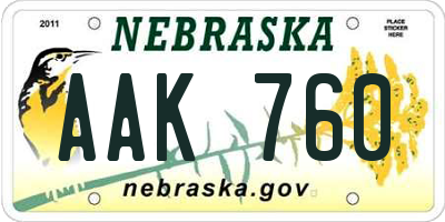NE license plate AAK760