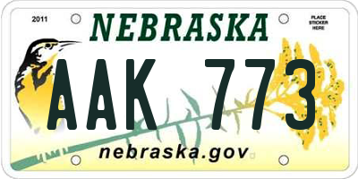 NE license plate AAK773
