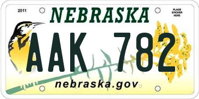 NE license plate AAK782