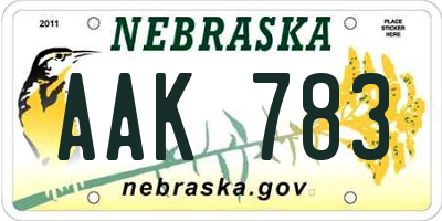 NE license plate AAK783