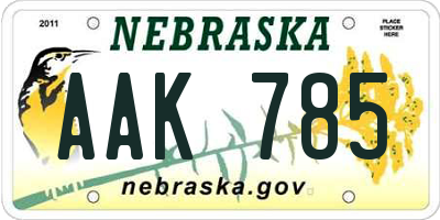 NE license plate AAK785