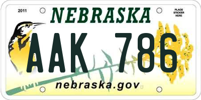 NE license plate AAK786