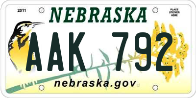 NE license plate AAK792