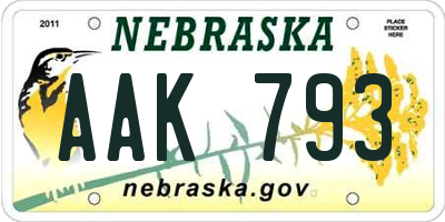 NE license plate AAK793