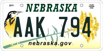 NE license plate AAK794