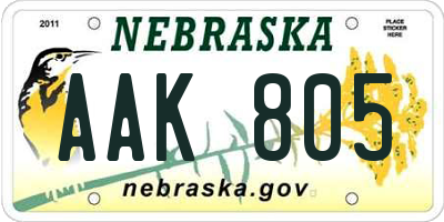 NE license plate AAK805