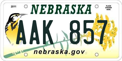 NE license plate AAK857