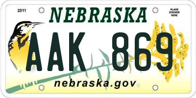 NE license plate AAK869