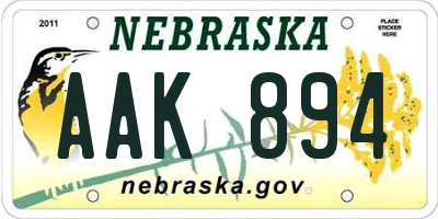 NE license plate AAK894