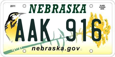 NE license plate AAK916