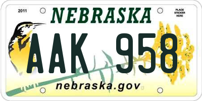 NE license plate AAK958