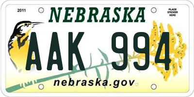 NE license plate AAK994