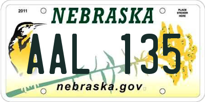 NE license plate AAL135